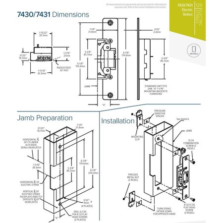 ADAMS RITE Adams Rite 7400 Series Electric Strike, 12, 16, 24 VAC/DC, For DeadLatches or Cylindrical ADR-7431-130